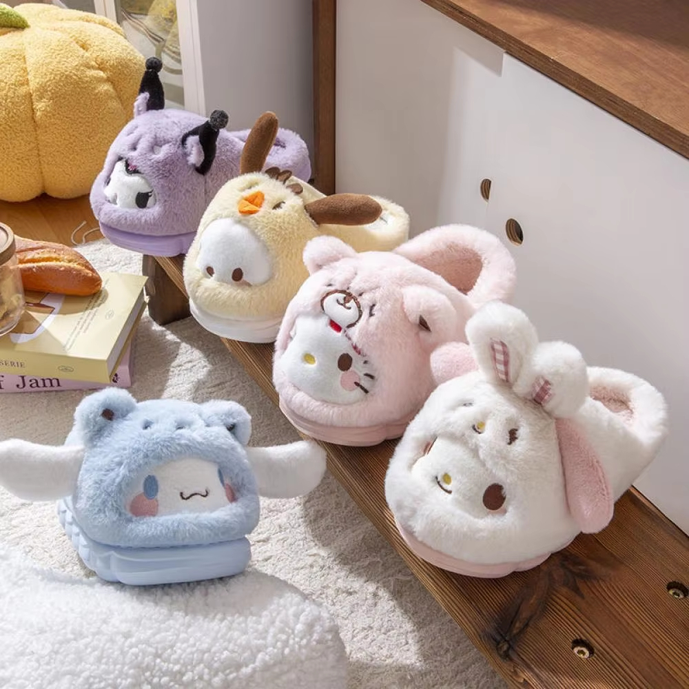 Women Shoes For Winter - Anime Winter Plush Slippers Kuromi Hello