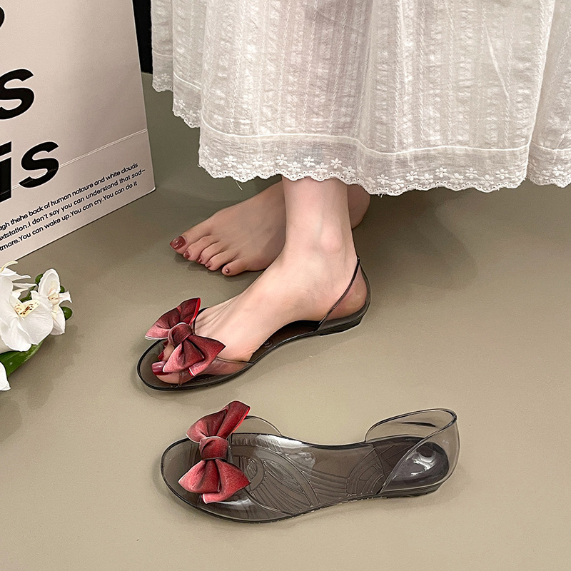 Women'S Shoes Water Resistant - Korean Bowknot Transparent PVC Peep Toe