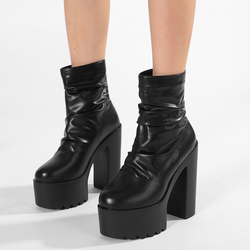 Women'S Shoes Water Resistant - Gdgydh Autumn Platform Ruched Boots High