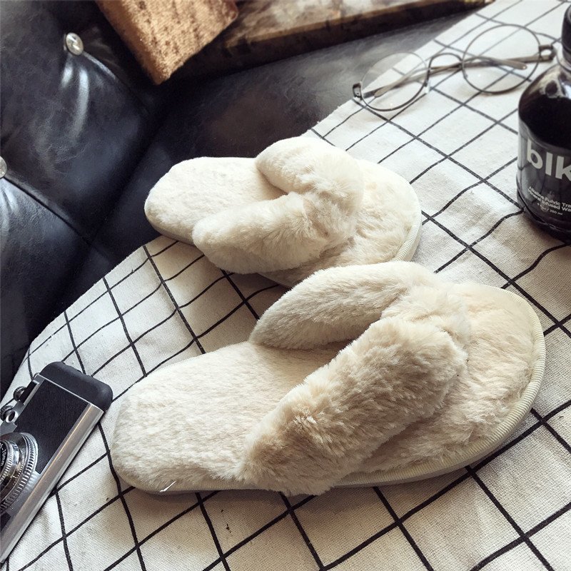 Cross Warm Fluffy Furry Slippe - Women Shoes For Winter ulasan dan harga